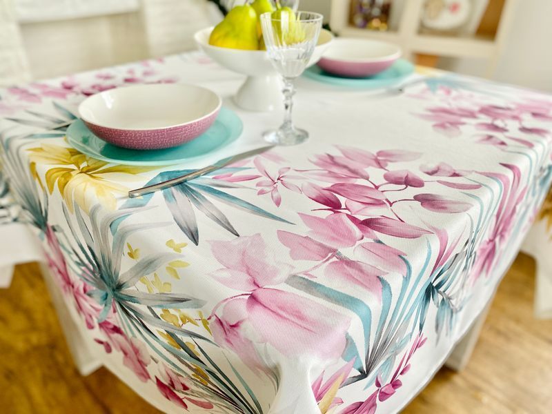 Tablecloth with water-repellent coating MANTEL BOTANIA, 145x145, Square, Flower, With water-repellent coating, 75% cotton, 25% polyester, Water repellent