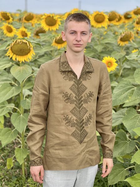 Men's embroidered khaki shirt SVCH3, L, 100% linen, Men