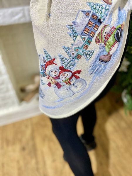 Tapestry apron-skirt ROUND1062-FR "Funny snowmen", Ø90, Round, New Year's, Silver lurex, 75% polyester, 22% cotton, 3% acrylic