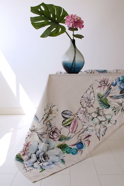 Tablecloth with water-repellent coating MANTEL LICHI, 150x150, Square, Flower, With water-repellent coating, 75% cotton, 25% polyester, Water repellent
