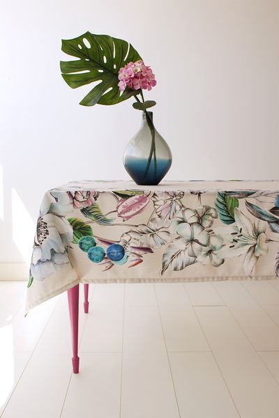 Tablecloth with water-repellent coating MANTEL LICHI, 150x150, Square, Flower, With water-repellent coating, 75% cotton, 25% polyester, Water repellent