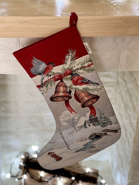 Tapestry gift sock RUNNER1254 "Christmas News", 30x47, New Year's, Silver lurex, 70% polyester, 23% cotton, 3% acrylic, 4% metal fibre