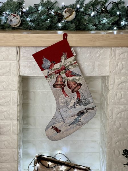 Tapestry gift sock RUNNER1254 "Christmas News", 30x47, New Year's, Silver lurex, 70% polyester, 23% cotton, 3% acrylic, 4% metal fibre