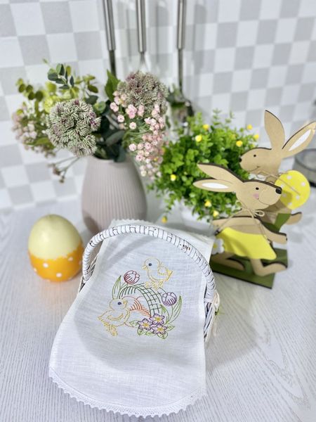 Baby towel in an Easter basket RKVV09, 18x35, Easter, Embroidery, 100% linen
