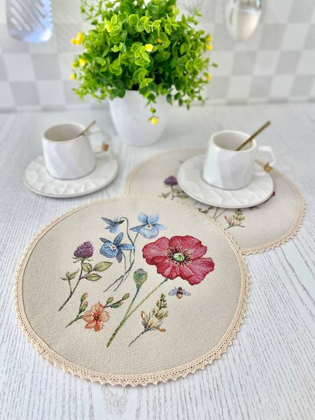 Tapestry placemat with lace ROUND862M-25D