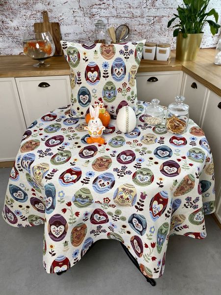 Tapestry tablecloth EDEN126, Ø140, Round, Easter, Without lurex, 75% polyester, 22% cotton, 3% acrylic