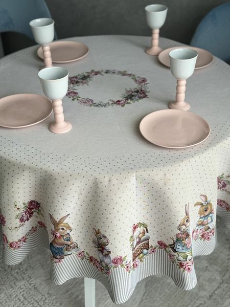 Tapestry tablecloth ROUND1292GR-180D, &Oslash;180, 180, 180, Round, Easter, Without lurex, 75% polyester, 22% cotton, 3% acrylic, Tapestry