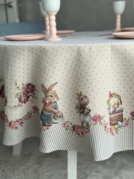 Tapestry tablecloth ROUND1292GR-180D, &Oslash;180, 180, 180, Round, Easter, Without lurex, 75% polyester, 22% cotton, 3% acrylic, Tapestry