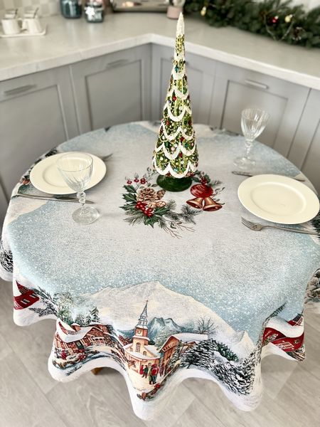 Tapestry tablecloth ZERMAT, Ø140, Round, New Year's, Silver lurex, 75% polyester, 22% cotton, 3% acrylic