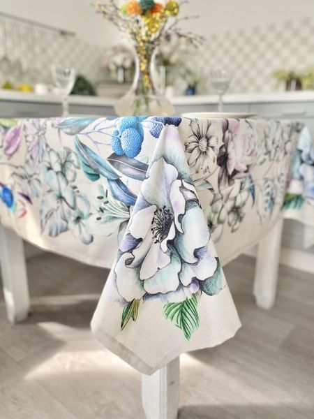 Tablecloth with water-repellent coating MANTEL LICHI, 150x150, Square, Flower, With water-repellent coating, 75% cotton, 25% polyester, Water repellent