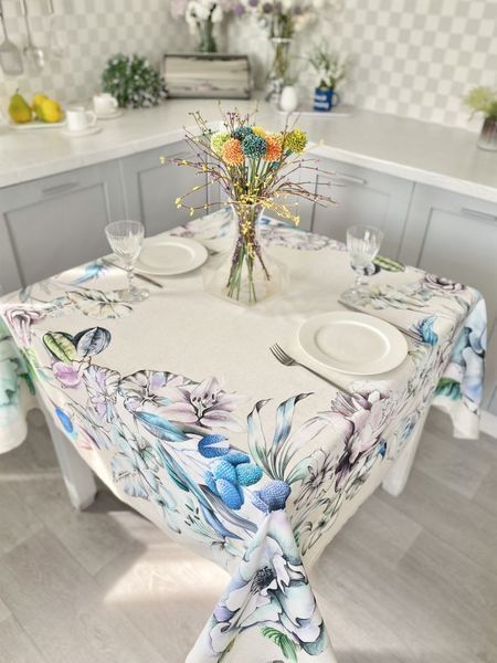 Tablecloth with water-repellent coating MANTEL LICHI, 150x150, Square, Flower, With water-repellent coating, 75% cotton, 25% polyester, Water repellent