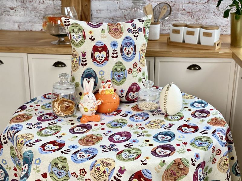 Tapestry tablecloth EDEN126, Ø140, Round, Easter, Without lurex, 75% polyester, 22% cotton, 3% acrylic