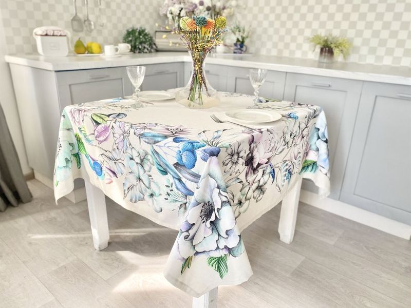 Tablecloth with water-repellent coating MANTEL LICHI, 150x150, Square, Flower, With water-repellent coating, 75% cotton, 25% polyester, Water repellent