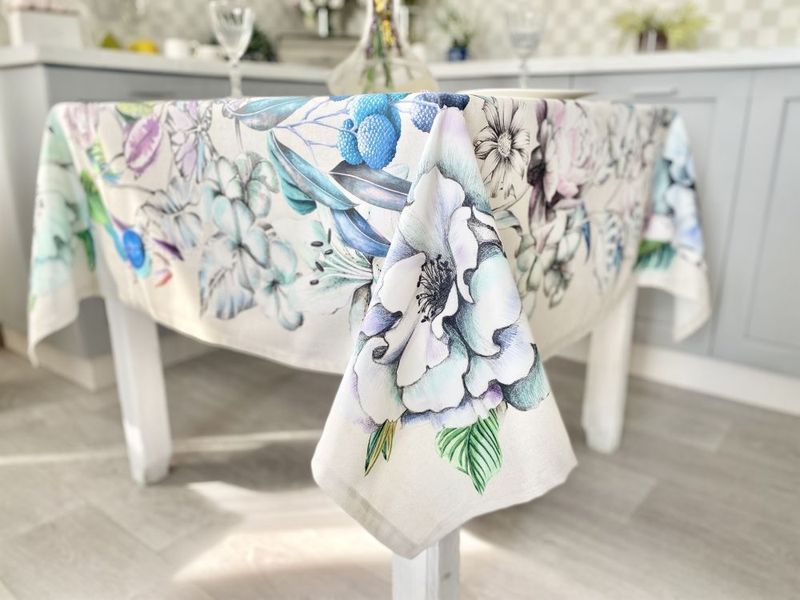 Tablecloth with water-repellent coating MANTEL LICHI, 150x150, Square, Flower, With water-repellent coating, 75% cotton, 25% polyester, Water repellent