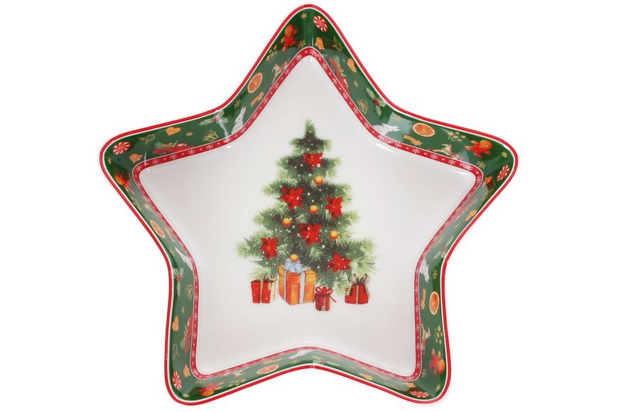 Star-shaped porcelain dish "Festive Fleur" 17.5cm, 17,5, Round, New Year's, Porcelain, 1 pc.