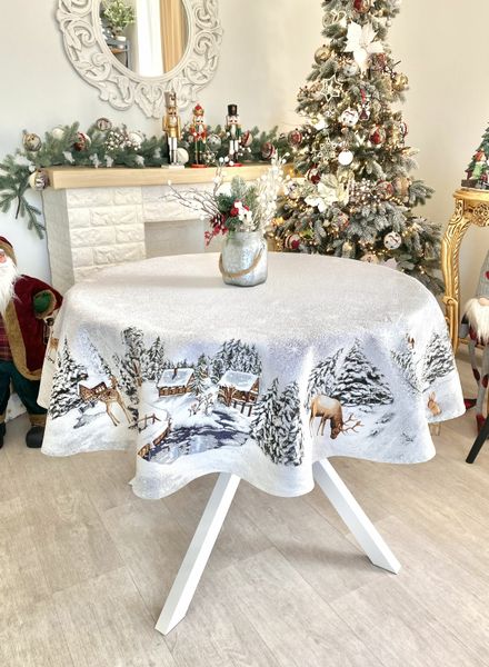 Tapestry tablecloth WINTER, Ø160, Round, New Year's, Without lurex, with microfibre, 80% polyester, 15% cotton, 5% acrylic