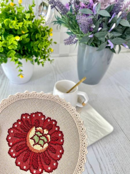 Tapestry placemat with lace ROUND1010M-10D