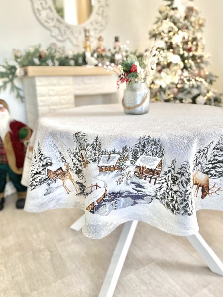 Tapestry tablecloth WINTER, Ø160, Round, New Year's, Without lurex, with microfibre, 80% polyester, 15% cotton, 5% acrylic