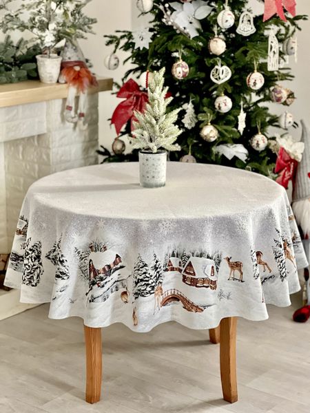 Tapestry tablecloth WINTER, Ø160, Round, New Year's, Without lurex, with microfibre, 80% polyester, 15% cotton, 5% acrylic