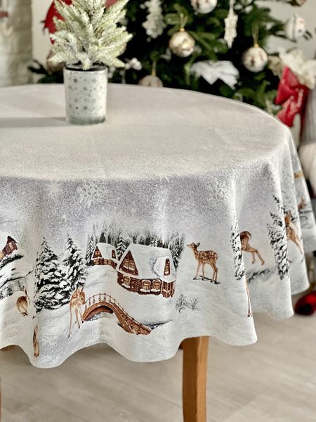 Tapestry tablecloth WINTER, Ø160, Round, New Year's, Without lurex, with microfibre, 80% polyester, 15% cotton, 5% acrylic