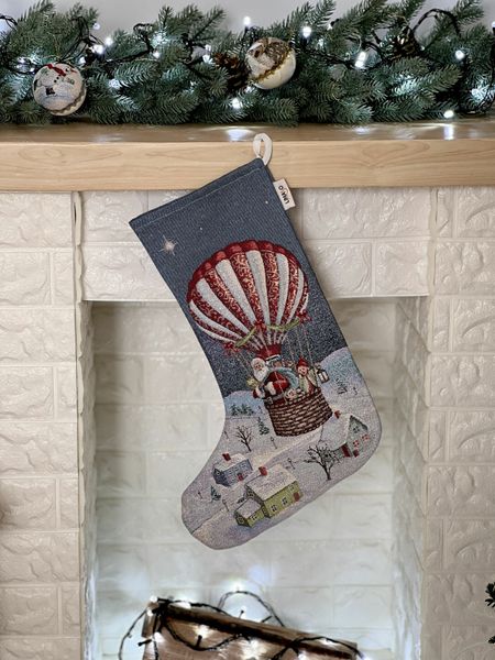 Tapestry gift sock RUNNER1213 "Holiday Flight", 30x47, New Year's, Silver lurex, 70% polyester, 23% cotton, 3% acrylic, 4% metal fibre