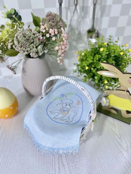 Ręcznik dziecięcy w koszyku wielkanocnym RKVV011, 18x35, Wielkanoc, Haft, 100% len