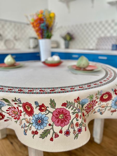 Tapestry tablecloth ROUND1010, Ø160, Round, Everyday, Without lurex, 75% polyester, 22% cotton, 3% acrylic