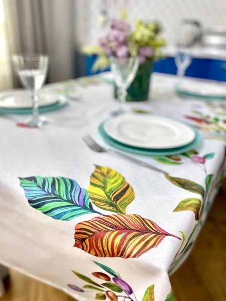 Obrus z pokrowcem wodoodpornym MANTEL488, 134x240, Prostokątny, Kwiatowy, Z wodoodporną powłoką, 75% bawełna, 25% poliester, Wodoodporny
