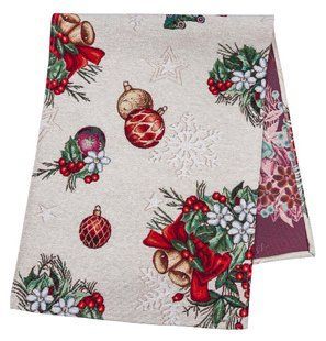 Tapestry table runner CABETO, 37x100, 100, 37, Rectangular, New Year's, Silver lurex, 75% polyester, 22% cotton, 3% acrylic, Tapestry