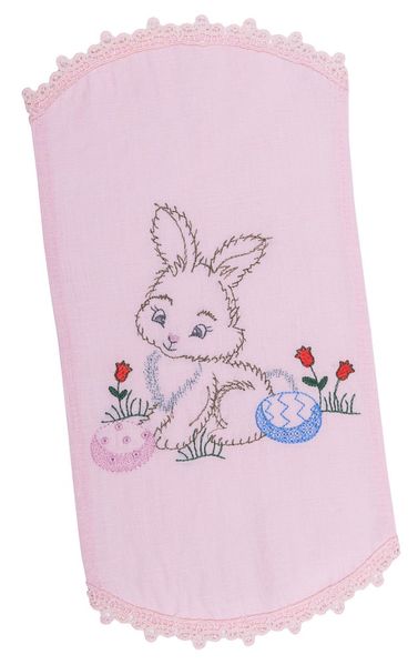Ręcznik dziecięcy w koszyku wielkanocnym RKVV012, 18x35, Wielkanoc, Haft, 100% len