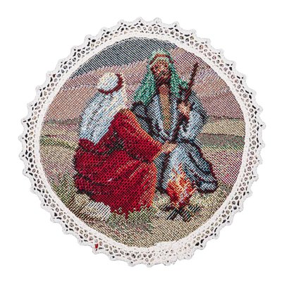 Tapestry placemat with lace ROUND1153AZM-10D "Christmas Night", Ø10, Round, New Year's, Golden lurex, 75% polyester, 22% cotton, 3% acrylic