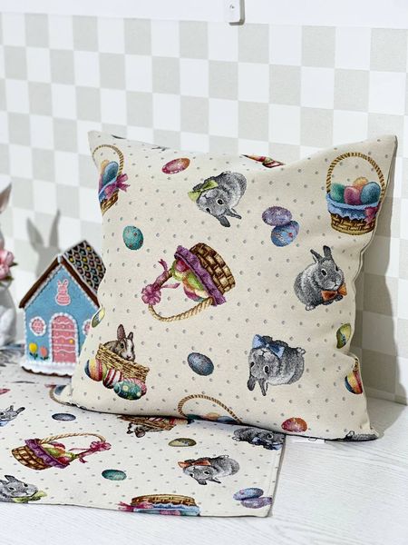 Single-sided tapestry cushion cover EDEN647-NV1, 45x45, Square, Easter, Without lurex, 75% polyester, 22% cotton, 3% acrylic, Single-sided
