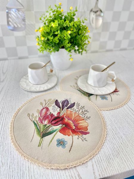 Tapestry placemat with lace ROUND1002M-25D