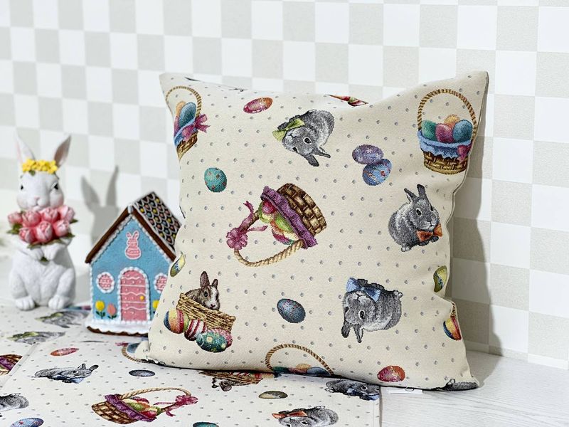 Single-sided tapestry cushion cover EDEN647-NV1, 45x45, Square, Easter, Without lurex, 75% polyester, 22% cotton, 3% acrylic, Single-sided