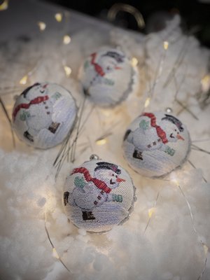 Set of 4 pcs. of toys for the Christmas tree ROUND1062-SET4-7D "Funny snowmen", Ø7, Round, New Year's, Silver lurex, 75% polyester, 22% cotton, 3% acrylic