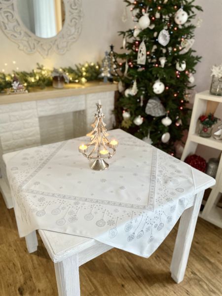 Obrus żakardowy FS80-RUNNER015, 97х100, Kwadrat, Nowy Rok, Srebrny lureks, 94% poliester, 6% lureks