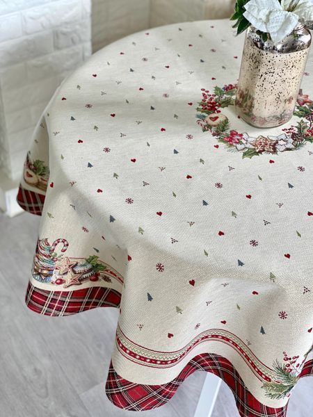 Tapestry tablecloth RUNNER1385, &Oslash;160, 160, 160, Round, New Year's, Golden lurex, 70% polyester, 23% cotton, 3% acrylic, 4% metal fibre, Tapestry
