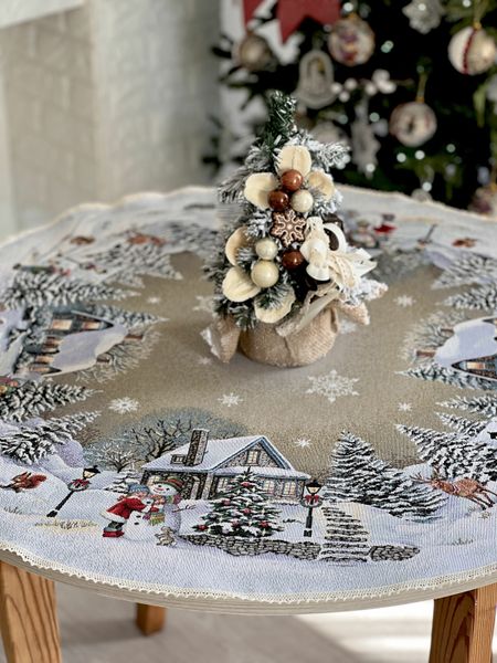 Tapestry tablecloth with lace ROUND1267M, Ø90, Round, New Year's, Without lurex, 75% polyester, 22% cotton, 3% acrylic