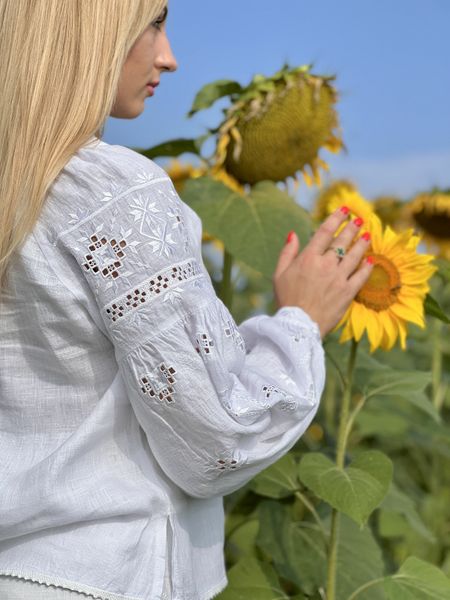 Damska haftowana koszula w kolorze białym SVZH2, 2XL, 100% linen, Women