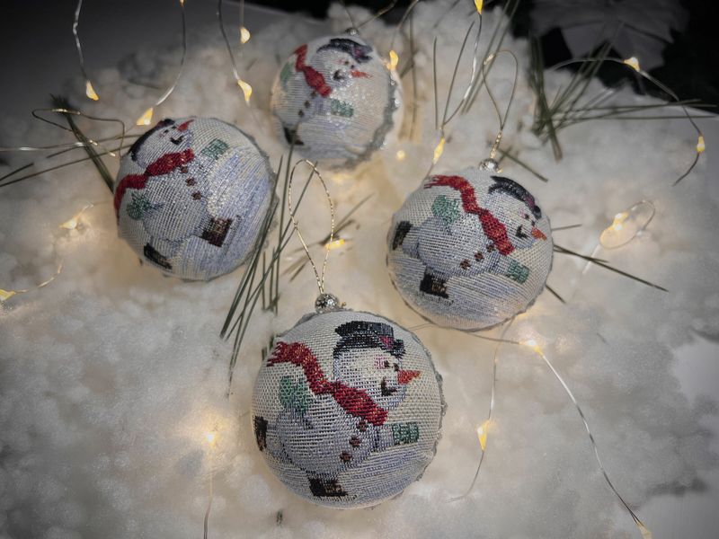 Set of 4 pcs. of toys for the Christmas tree ROUND1062-SET4-7D "Funny snowmen", Ø7, Round, New Year's, Silver lurex, 75% polyester, 22% cotton, 3% acrylic