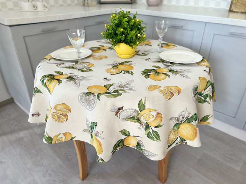 Tapestry tablecloth LIMA042, Ø180, Round, Everyday, Without lurex, 75% polyester, 22% cotton, 3% acrylic