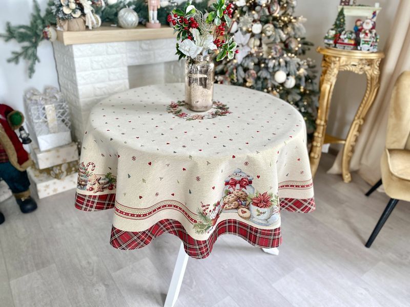 Tapestry tablecloth RUNNER1385, &Oslash;160, 160, 160, Round, New Year's, Golden lurex, 70% polyester, 23% cotton, 3% acrylic, 4% metal fibre, Tapestry