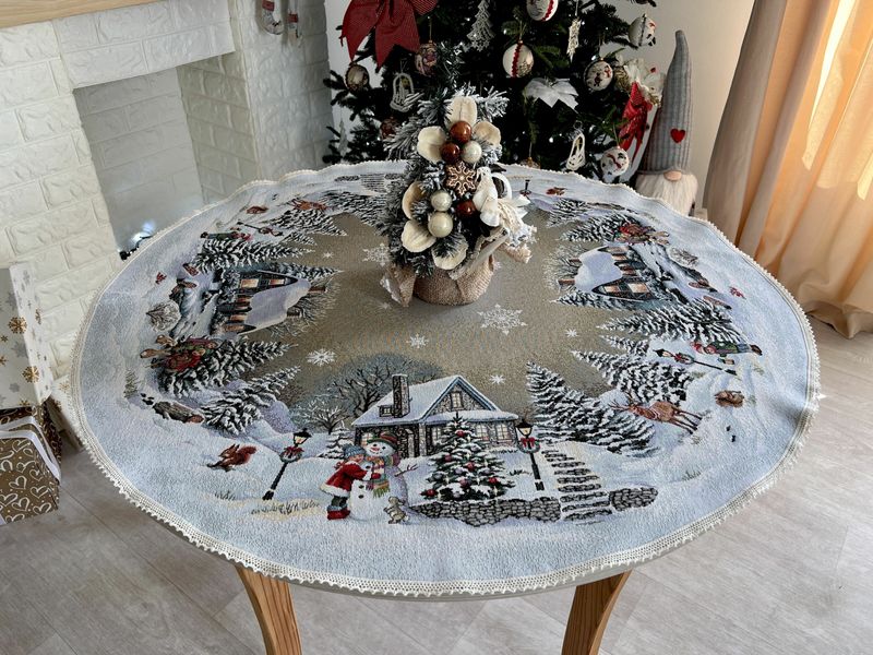 Tapestry tablecloth with lace ROUND1267M, Ø90, Round, New Year's, Without lurex, 75% polyester, 22% cotton, 3% acrylic