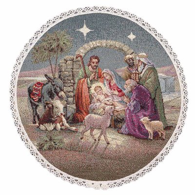 Tapestry placemat with lace ROUND1153AZM-25D "Christmas Night", Ø25, Round, New Year's, Golden lurex, 75% polyester, 22% cotton, 3% acrylic