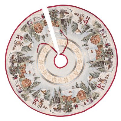 Tapestry Christmas tree skirt ROUND723 "Christmas in Mountains", Ø90, Round, New Year's, Without lurex, 75% polyester, 22% cotton, 3% acrylic