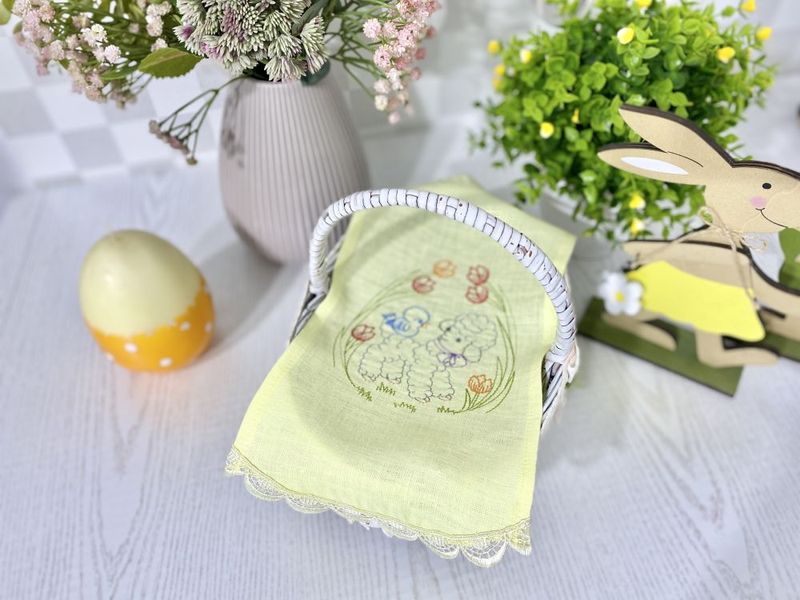 Baby towel in an Easter basket RKVV013, 18x35, Easter, Embroidery, 100% linen