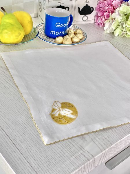 Embroidered placemat YELLOW EGGS, Square, Easter, Embroidery, 100% linen