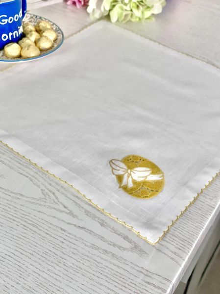 Embroidered placemat YELLOW EGGS, Square, Easter, Embroidery, 100% linen