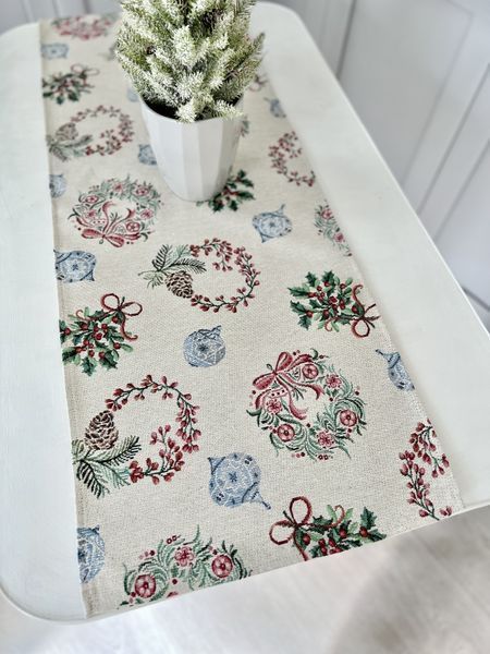 Tapestry table runner CORONA, 37х100, 100, 37, Rectangular, New Year's, Silver lurex, 75% polyester, 22% cotton, 3% acrylic, Tapestry
