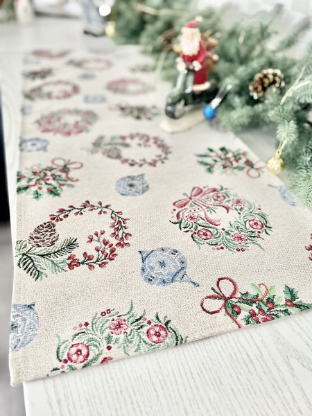 Tapestry table runner CORONA, 37х100, 100, 37, Rectangular, New Year's, Silver lurex, 75% polyester, 22% cotton, 3% acrylic, Tapestry